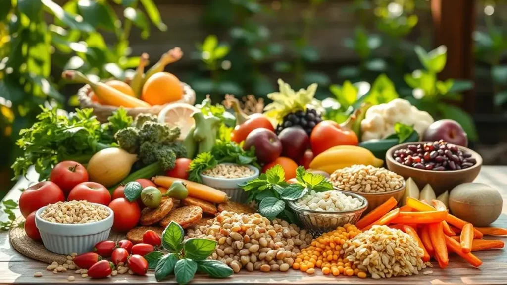 Variedade de frutas e vegetais frescos