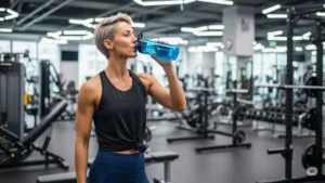 Atleta bebendo água durante treino intenso