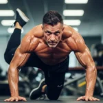 Treino de Resistência para Pessoas Acima de 40 Anos - Homem musculoso com mais de 40 anos demonstrando um exercício de resistência.