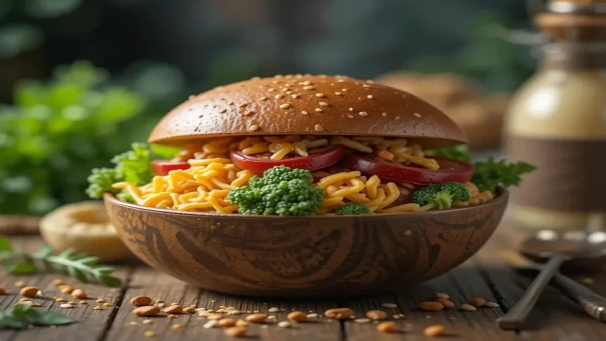 Um suculento Sanduiche com verduras saudáveis.