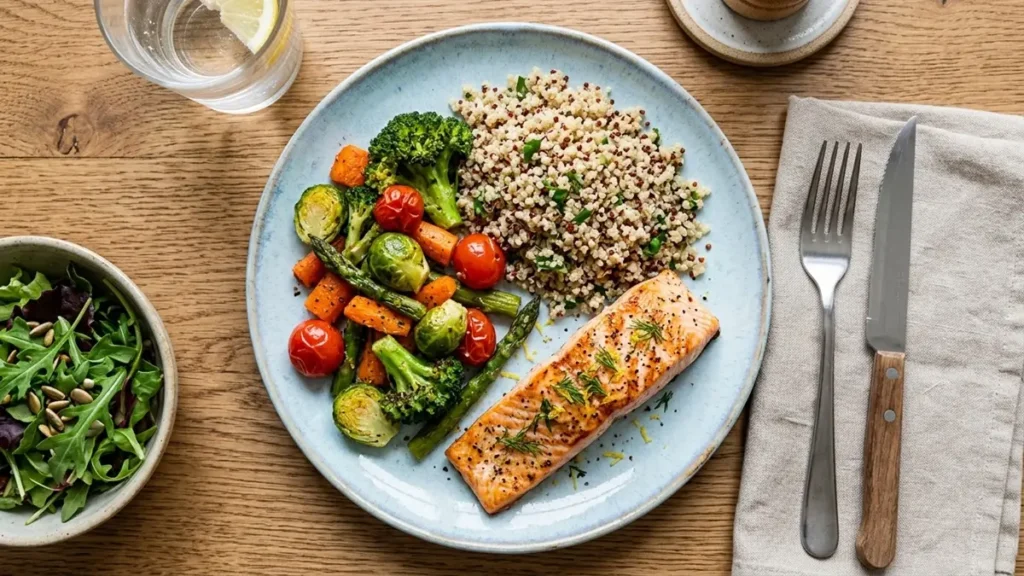 Prato equilibrado de nutrição saudável para emagrecer