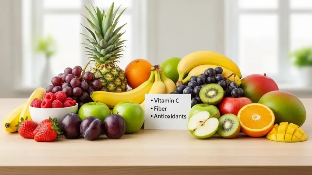 Variedade de frutas frescas ricas em nutrientes