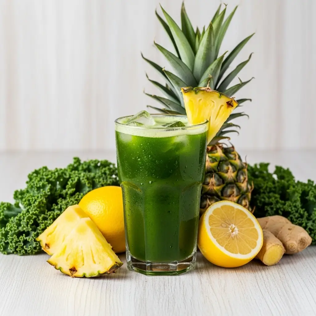 Suco detox de couve e abacaxi para limpeza do fígado e energia