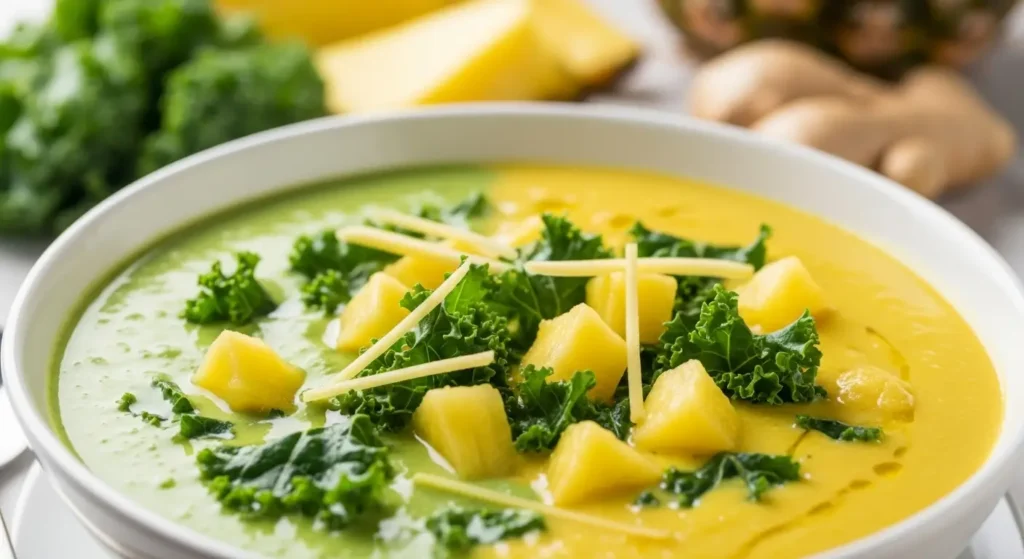 Receita de sopa detox energizante com abacaxi, gengibre e couve