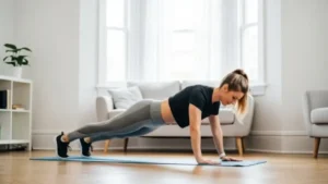 rotina de exercícios sem academia - uma mulher exercitando em casa