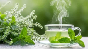Chá de hortelã para alívio de cólicas e melhora respiratória.