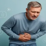 Sintomas de Virose Gastroenterite - Pessoa com dor abdominal causada por virose gastroenterite.