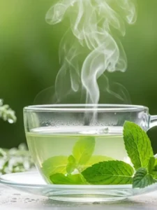 Chá de hortelã para alívio de cólicas e melhora respiratória.