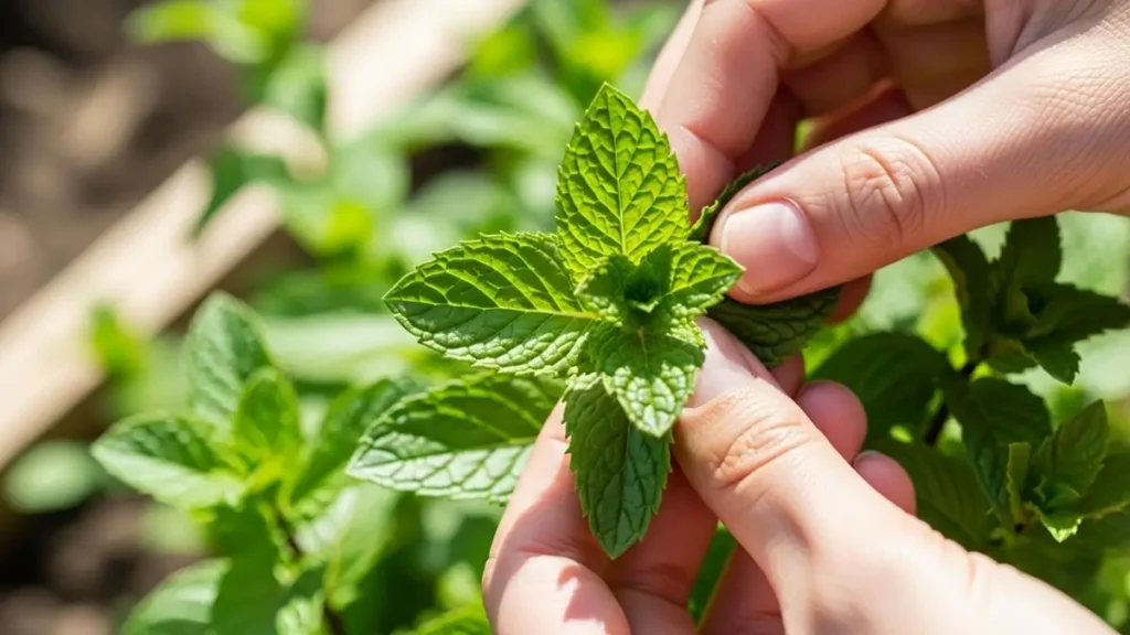 Colheita e preparo de hortelã para chá medicinal.