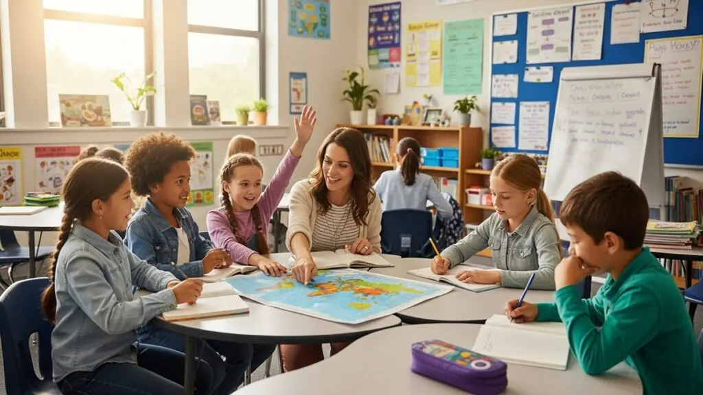 Hobbies para o Cérebro: Aumente a Criatividade e o Foco 3 Duas pessoas conversando e rindo em uma aula de idiomas, usando hobbies para o cérebro.