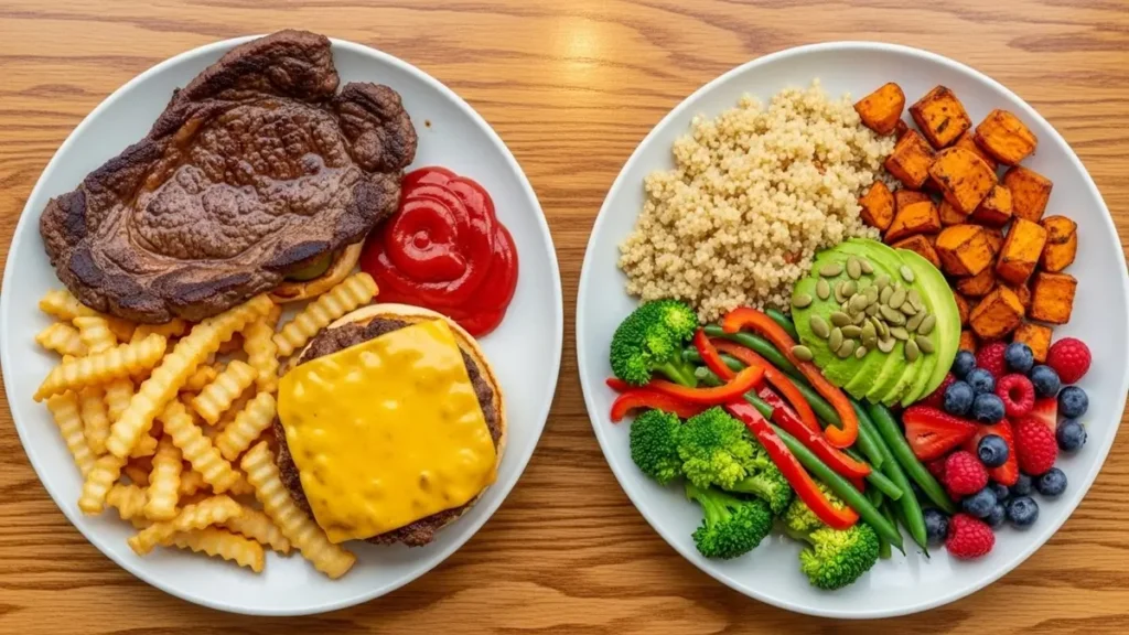 Comparação entre dieta proteica excessiva e dieta equilibrada.