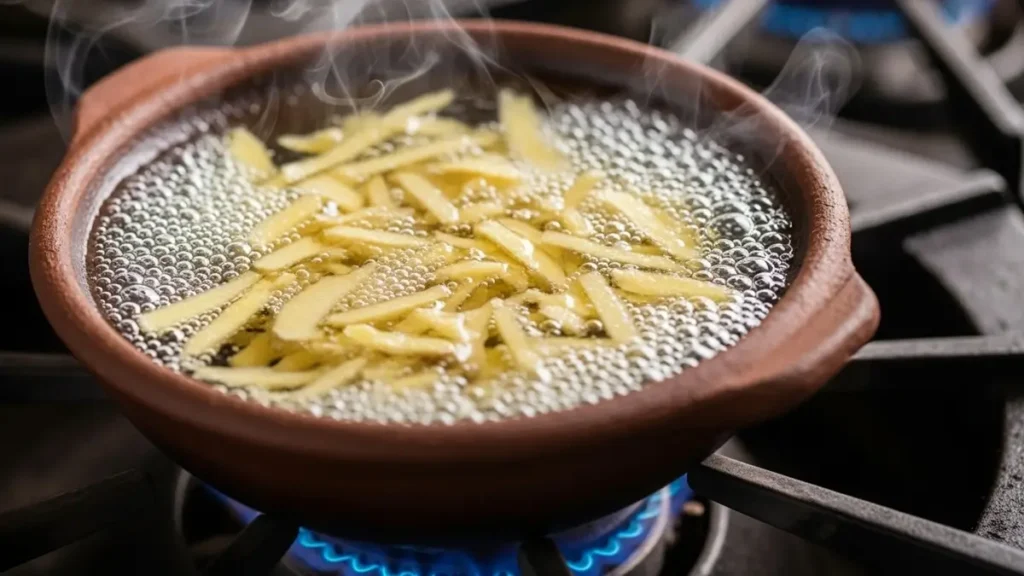 panela com pedaços de gengibre e água fervendo.