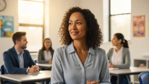 Saúde Mental Escolar - Imagem que simboliza o suporte psicossocial e a formação continuada para professores em ambiente escolar, em linha com a Lei nº 13.935/2019.