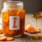 xarope de cenoura e mel em uma jarra de vidro.
