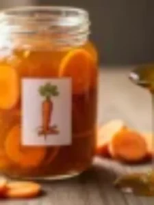 xarope de cenoura e mel em uma jarra de vidro.