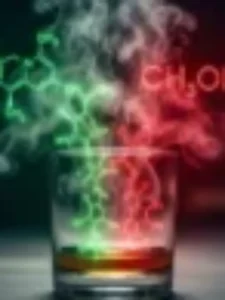 metanol - Representação visual da toxicidade do metanol (vermelho) contrastando com o etanol (verde) em um copo de bebida.