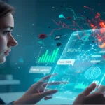 Ilustração de uma pessoa filtrando informações de saúde online, destacando a literacia em saúde digital.