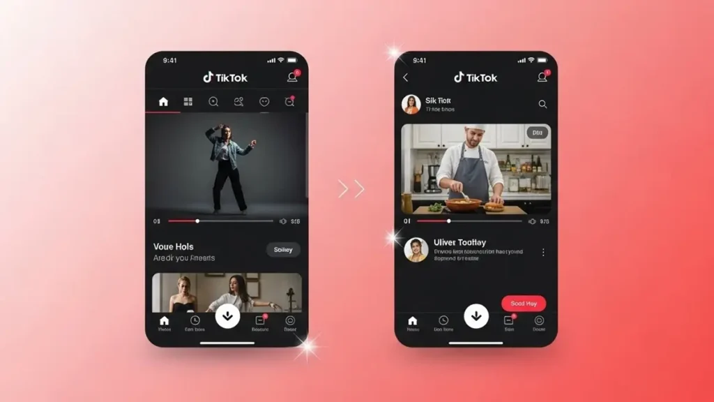 Duas telas do TikTok lado a lado: à esquerda, conta pública com mensagem “Qualquer um pode seguir”; à direita, conta privada com ícone de cadeado e mensagem “Apenas seguidores aprovados”.