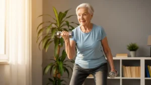 Sarcopenia - Idoso praticando exercício de força para prevenção da sarcopenia.