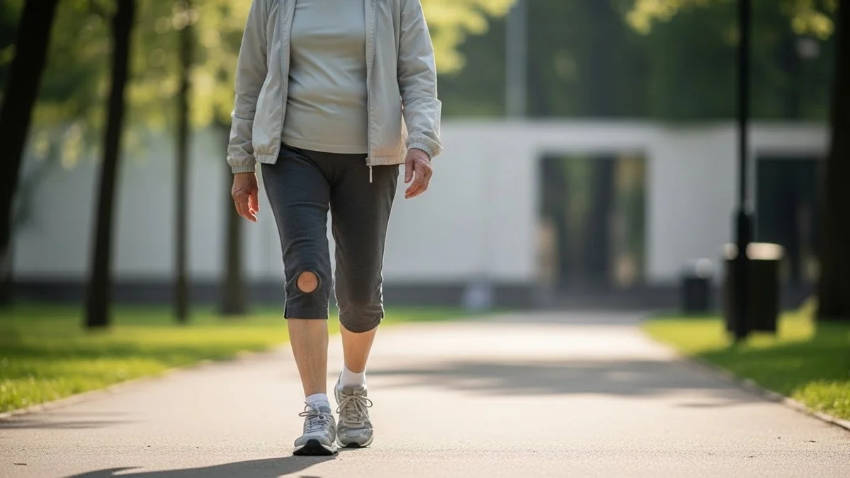 Pessoa praticando caminhada de baixo impacto para aliviar dores no joelho