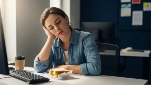 Pessoa sentindo sono depois do almoço no trabalho