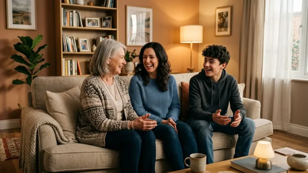 Nomofobia na Terceira Idade: Quando o Celular Vicia em Vez de Conectar 1 família reunida com idosa sem uso de celular