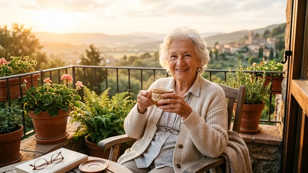 Idoso tomando café pela manhã com saúde e bem-estar