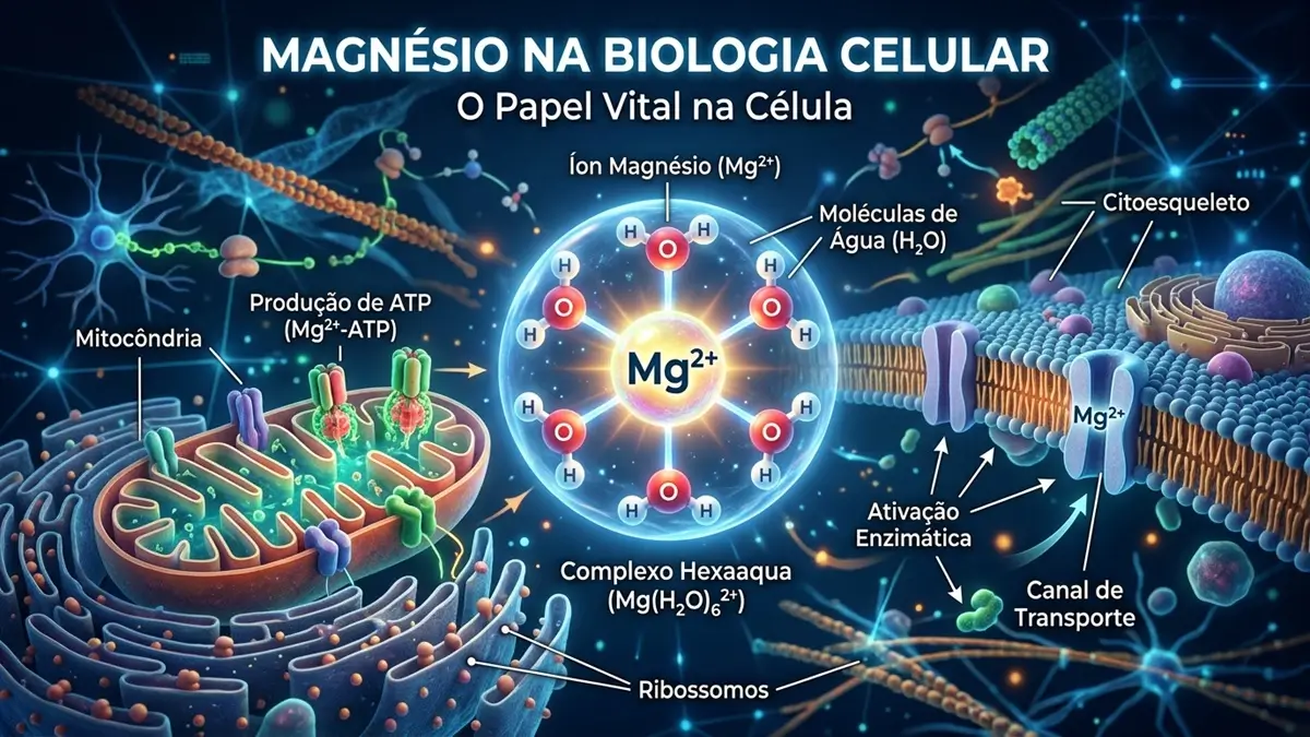 Modelo 3D brilhante de uma molécula de magnésio no corpo humano.