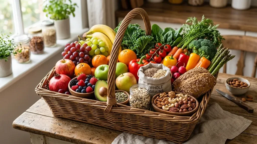 Alimentos frescos ricos em nutrientes para dieta equilibrada