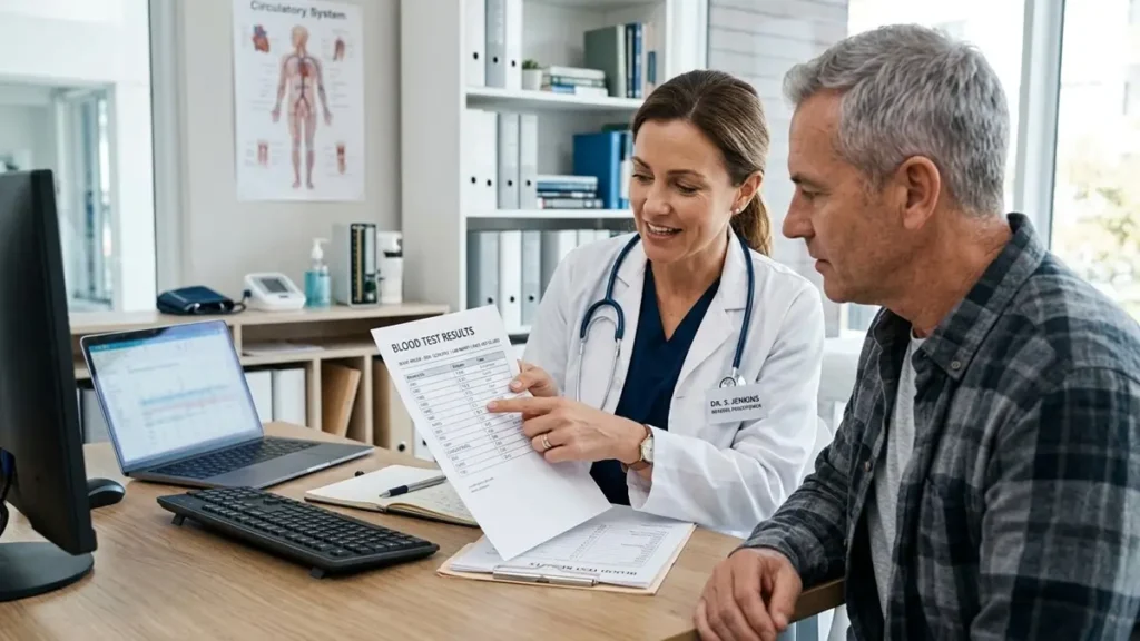 Saúde do Fígado: Como Prevenir Problemas Antes que Apareçam 2 Consulta médica para avaliar exames de função hepática