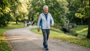 Idoso caminhando para controlar glicemia no diabetes tipo 2
